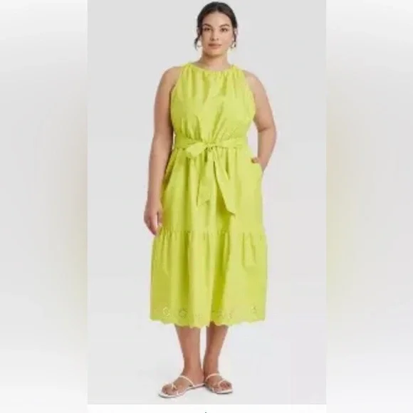 Women's Midi Tank Dress - Ava & Viv Lime Green 1X Women's Midi Tank Dress - Ava & Viv Lime Green 1X